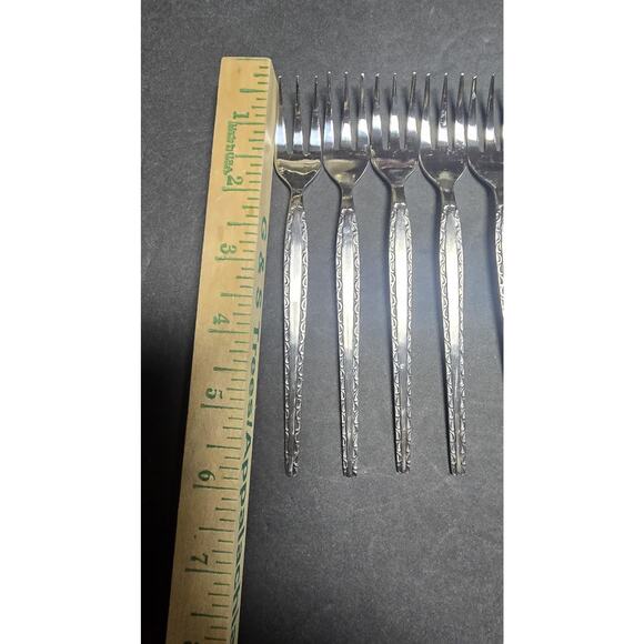 Rogers IS Stainless Cocktail Forks Set of 8 Scroll Edge Flatware Embossed Border - Picture 4 of 5